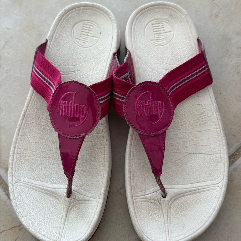 Fitflop Pink and White Sandals with Textured Straps